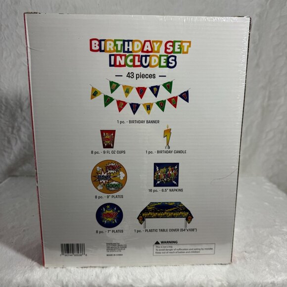 Party In A Box Happy Birthday 43 Pc Party Goods Set Pow Bam Boom New Sealed - Picture 3 of 3